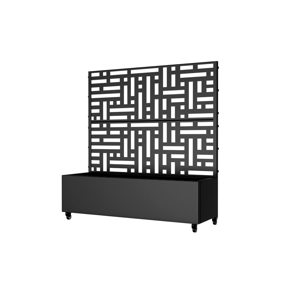 47" X 47" Black Metal Rectangular Planter Box. Outdoor planter isolated on a plain white background, finished in black metal.