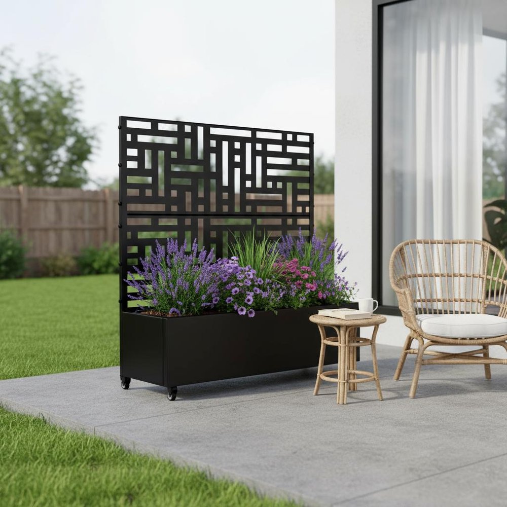 47" X 47" Black Metal Rectangular Planter Box
