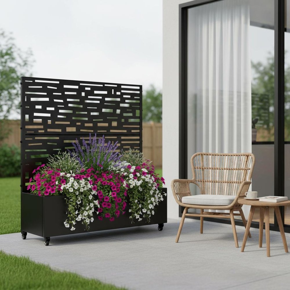 47" X 47" Black Metal Rectangular Planter Box