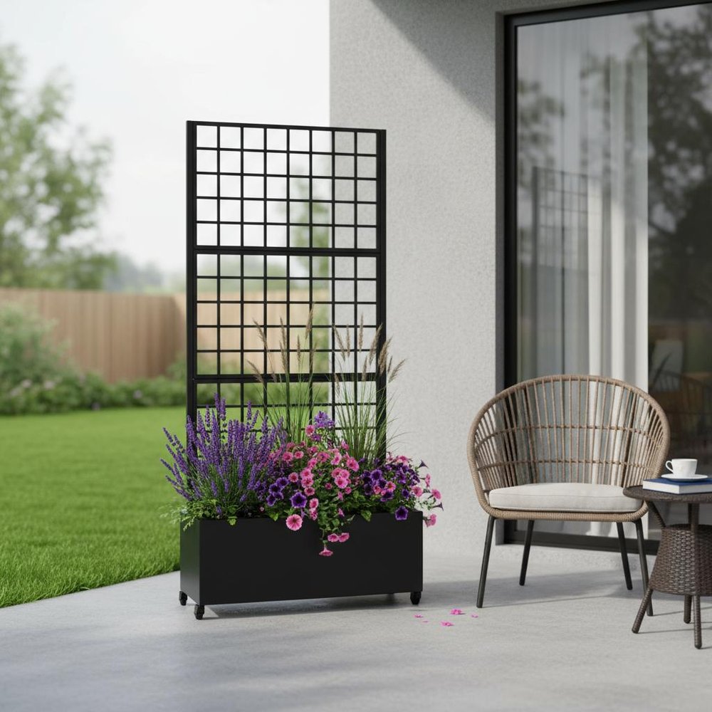 72" X 35" Black Metal Rectangular Planter Box