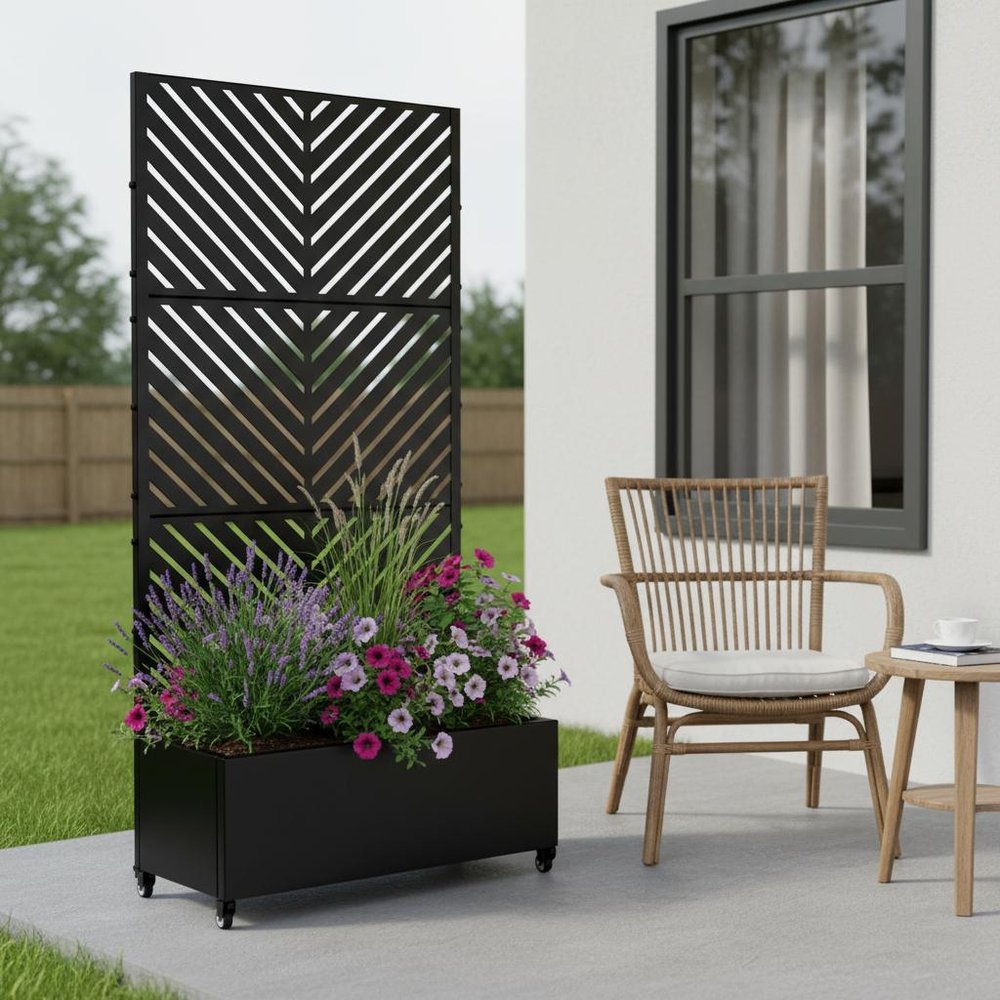 72" X 35" Black Metal Rectangular Planter Box