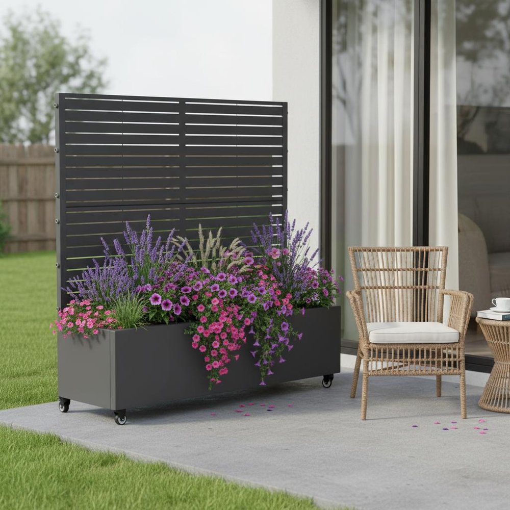 47" X 47" Gray Metal Rectangular Planter Box
