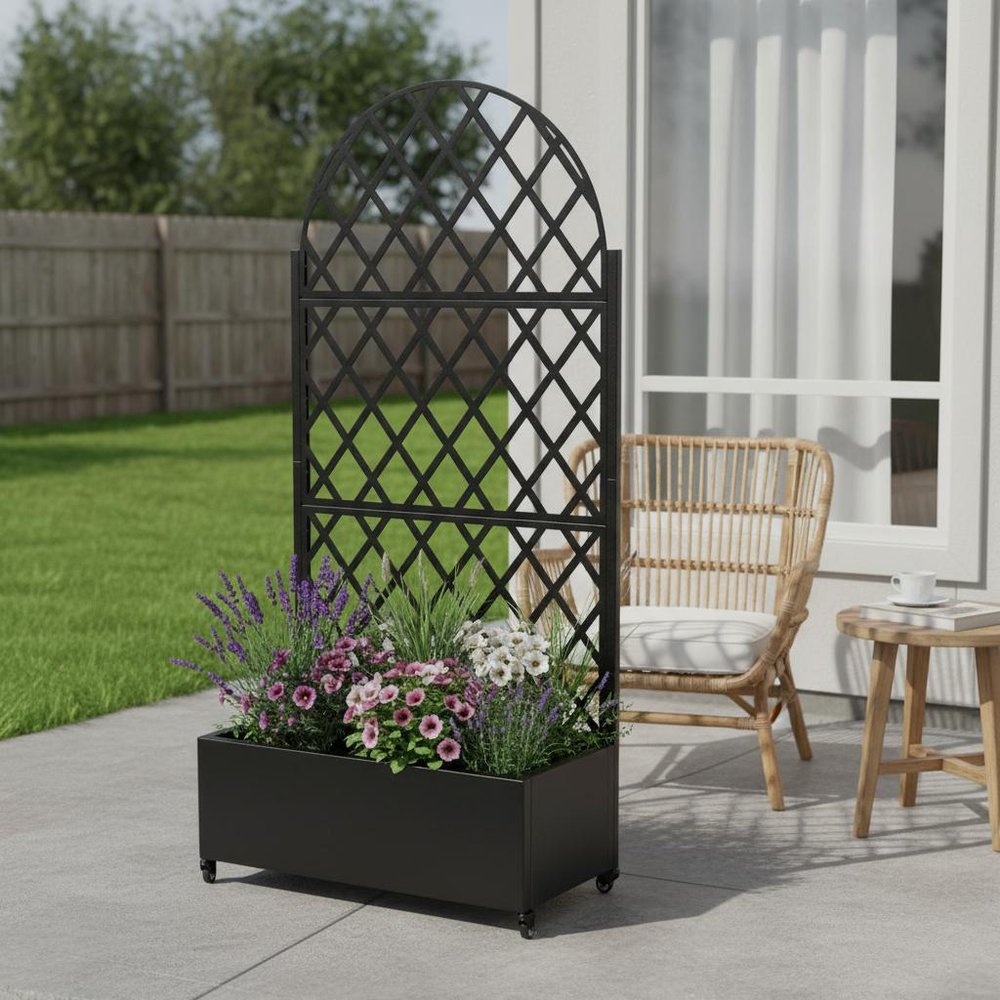 72" X 35" Black Metal Rectangular Planter Box