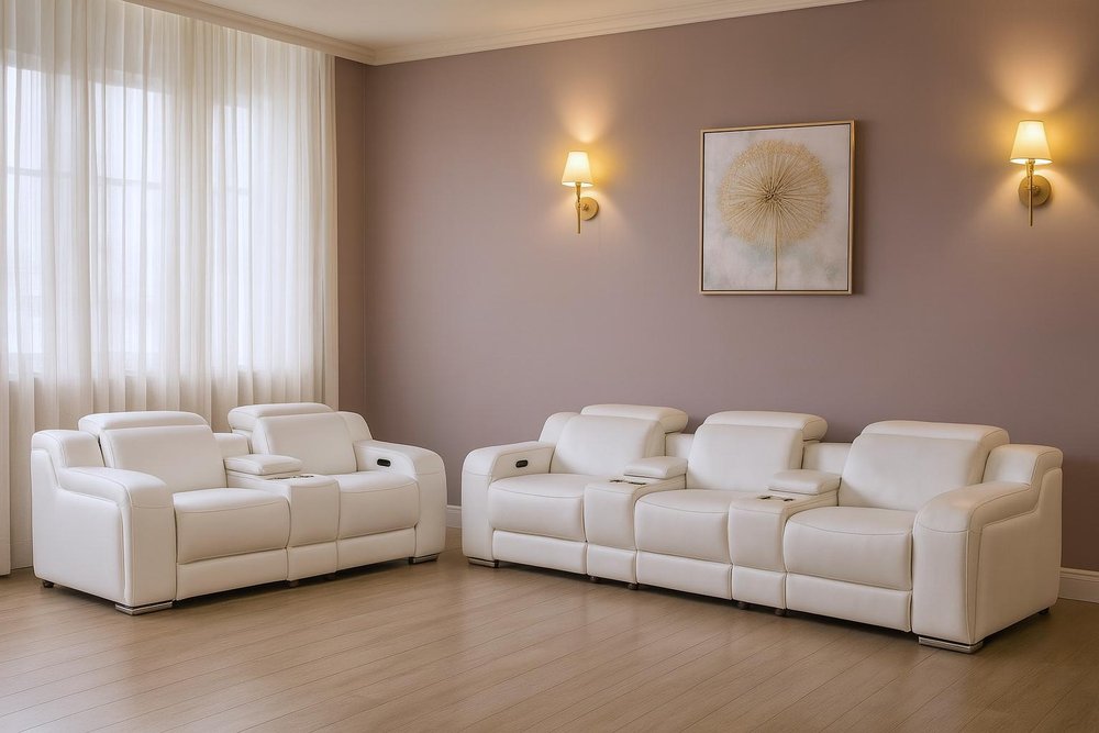 Two Piece White Leather Five Person Seating Set - SKU 633998