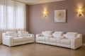 Two Piece White Leather Five Person Seating Set