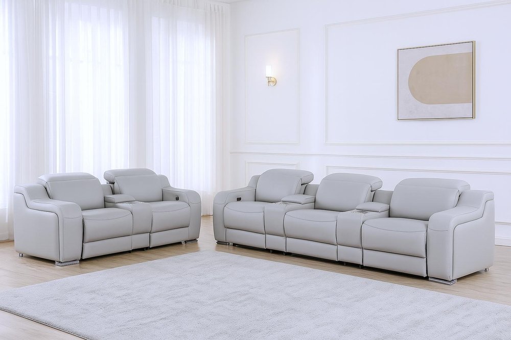 Two Piece Light Gray Leather Five Person Seating Set - SKU 633999