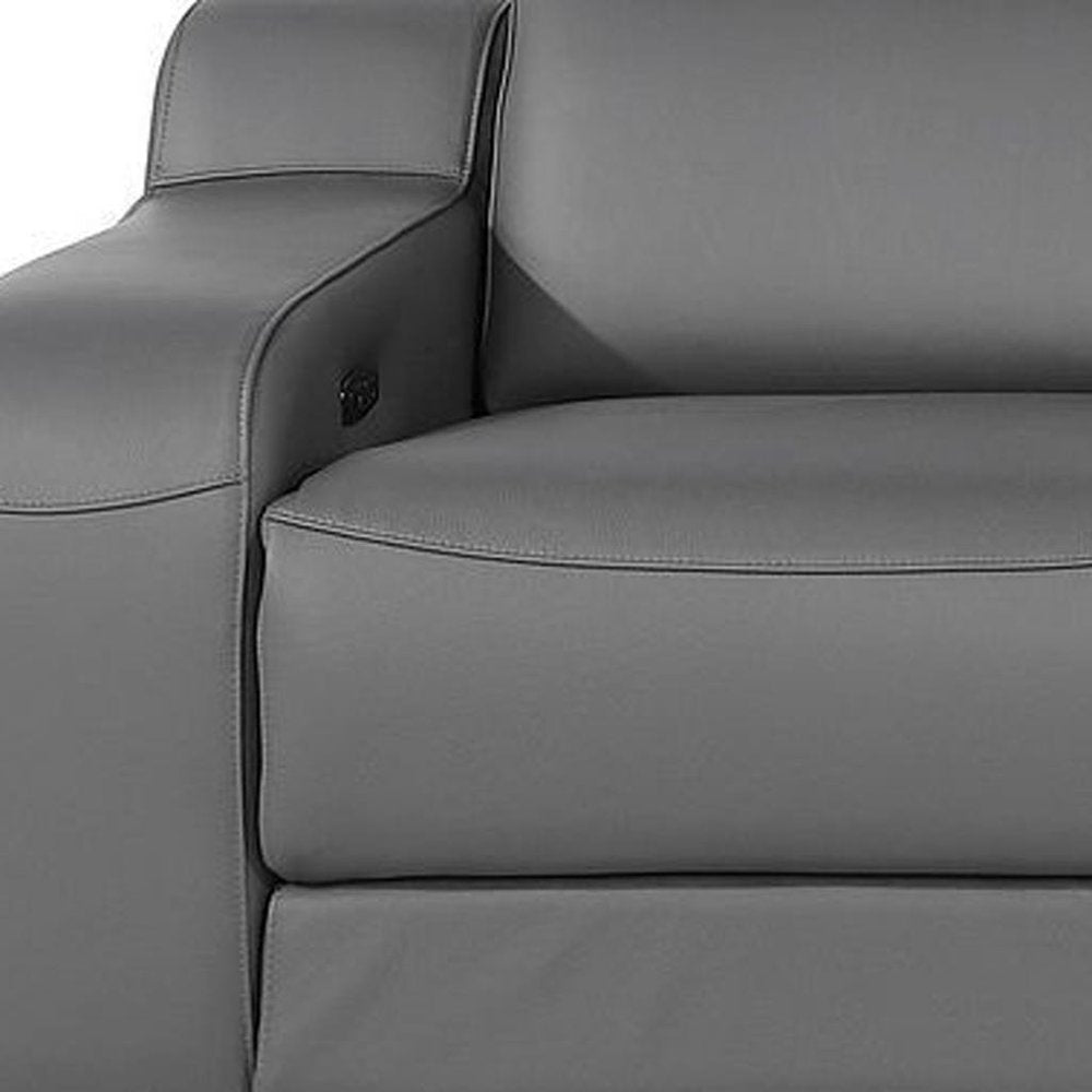 Two Piece Dark Gray Leather Five Person Seating Set