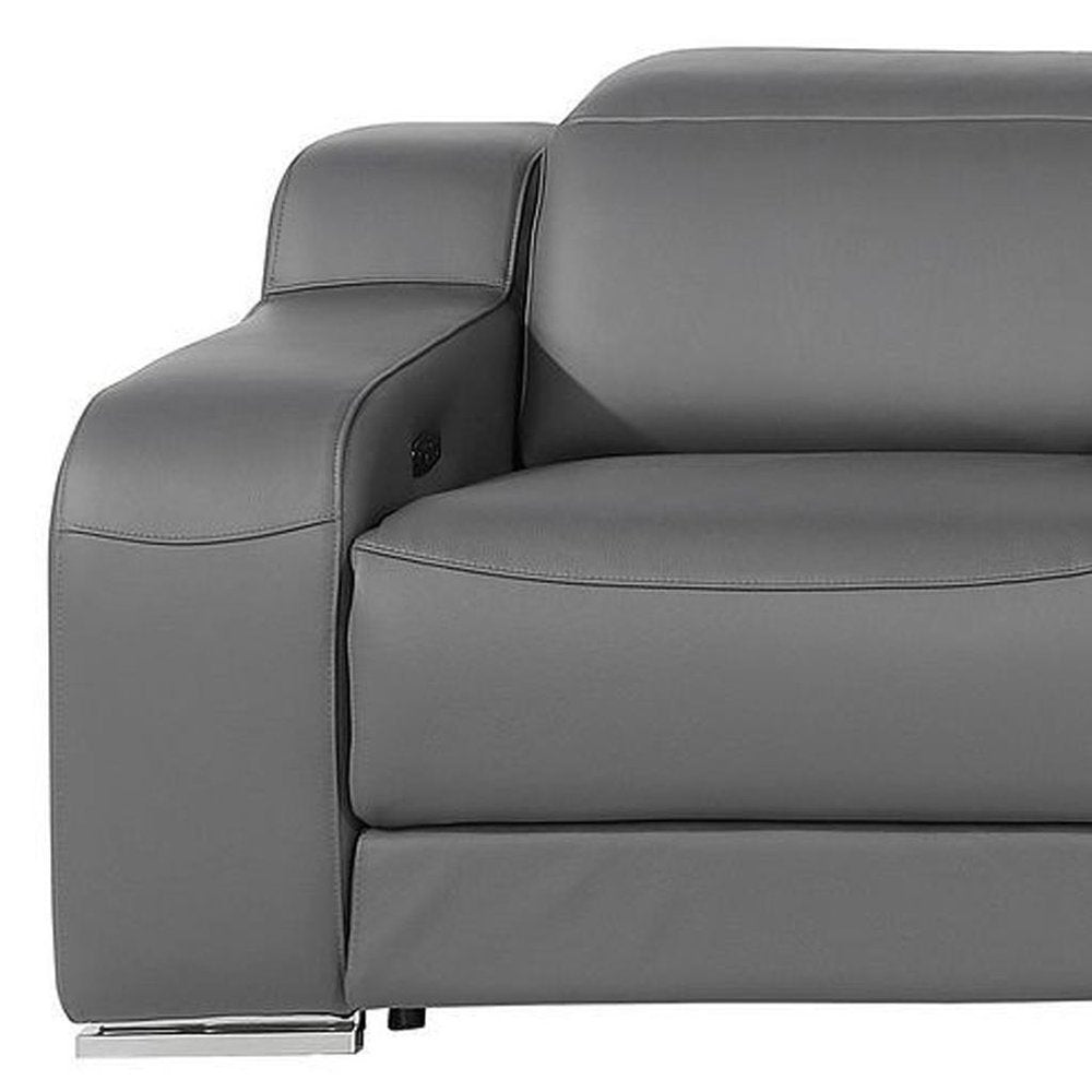 Two Piece Dark Gray Leather Five Person Seating Set