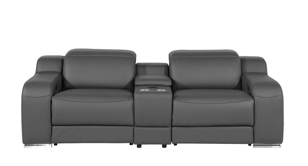 Two Piece Dark Gray Leather Five Person Seating Set