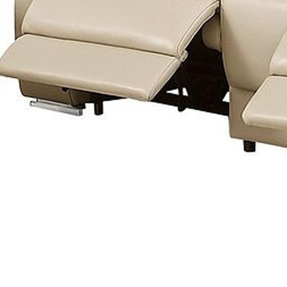 Two Piece Beige Leather Five Person Seating Set