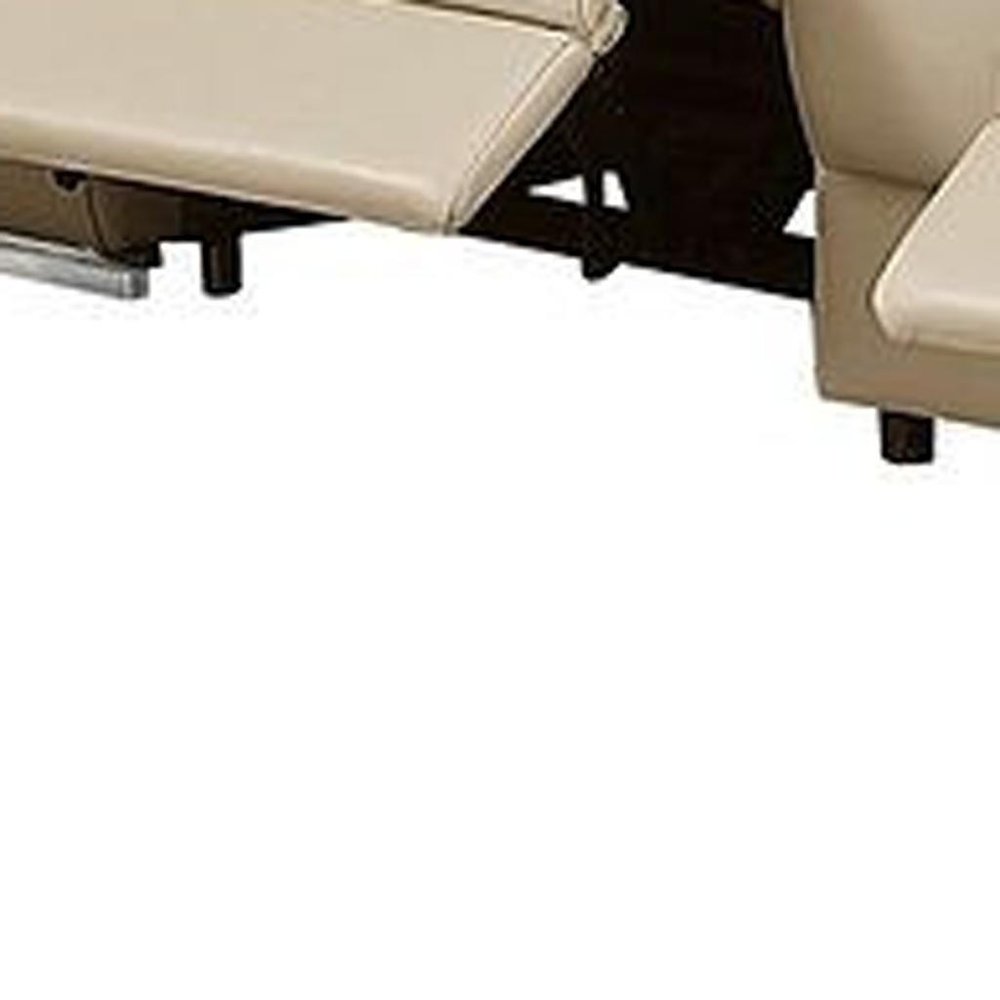 Two Piece Beige Leather Five Person Seating Set