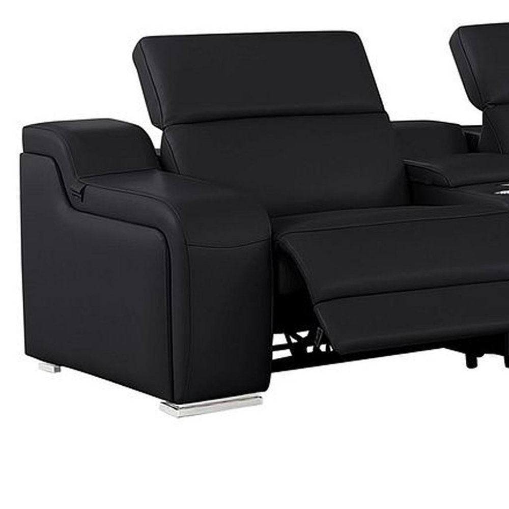 Two Piece Black Leather Five Person Seating Set