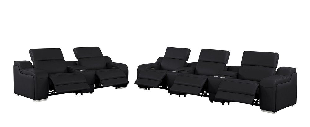 Two Piece Black Leather Five Person Seating Set