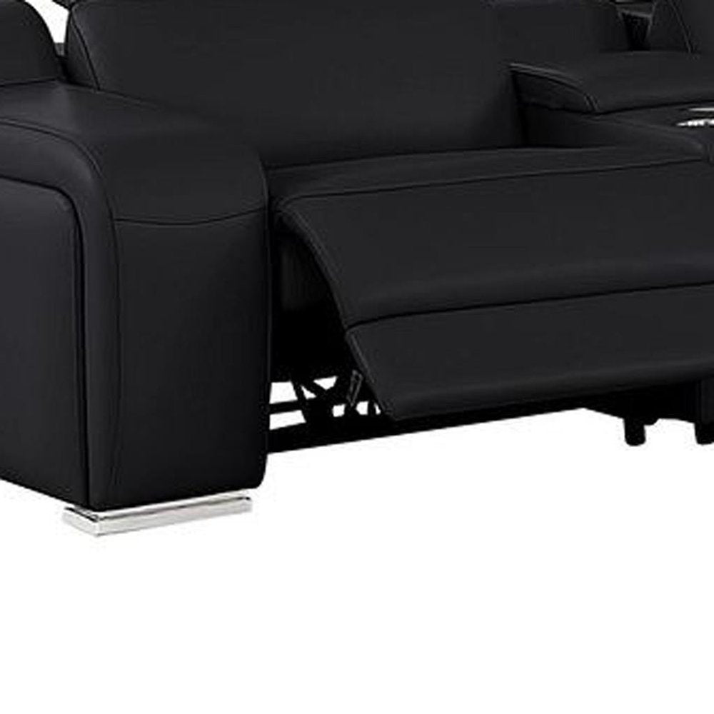 Two Piece Black Leather Five Person Seating Set