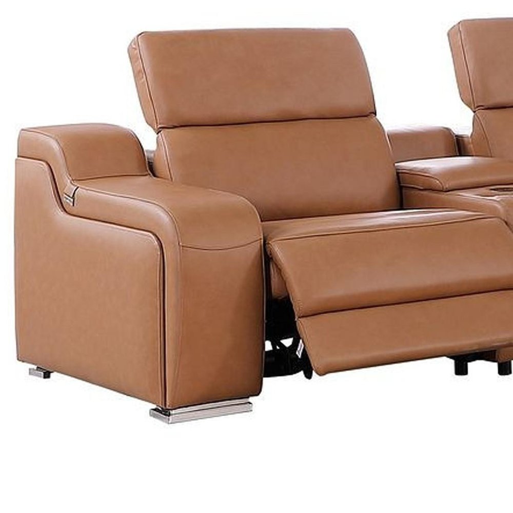 Two Piece Chestnut Leather Five Person Seating Set