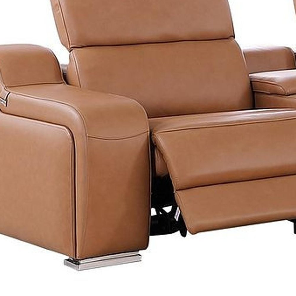 Two Piece Chestnut Leather Five Person Seating Set