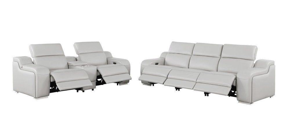 Two Piece Light Gray Leather Five Person Seating Set - SKU 634006