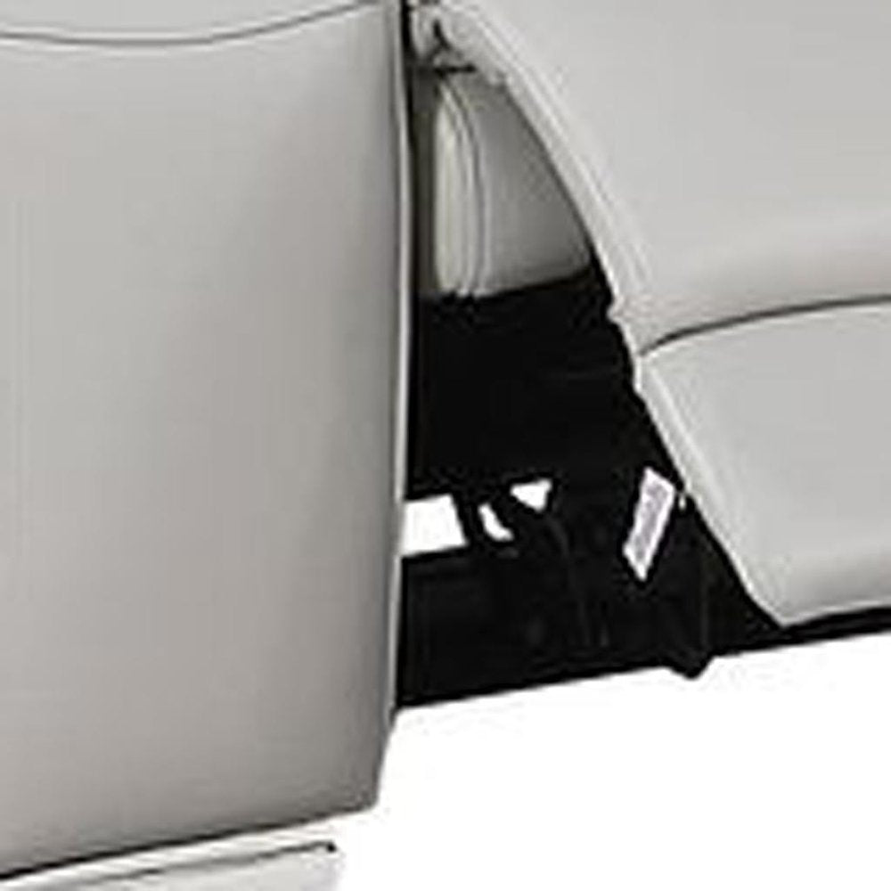 Two Piece Light Gray Leather Five Person Seating Set close-up detail
