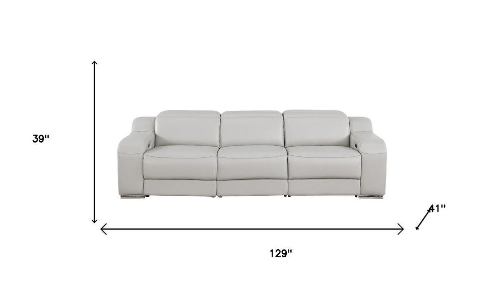 Two Piece Light Gray Leather Five Person Seating Set on a white background