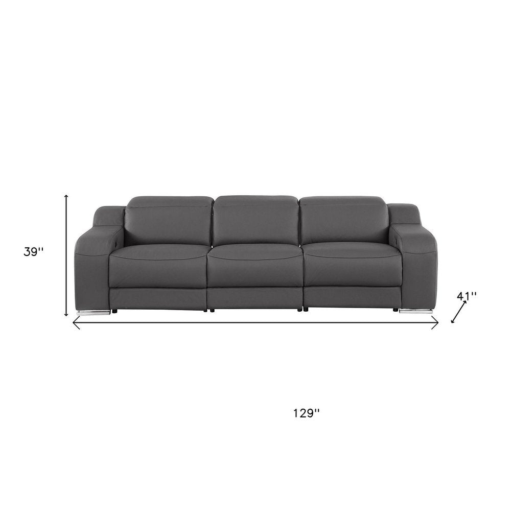 Two Piece Dark Gray Leather Five Person Seating Set