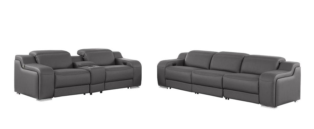 Two Piece Dark Gray Leather Five Person Seating Set
