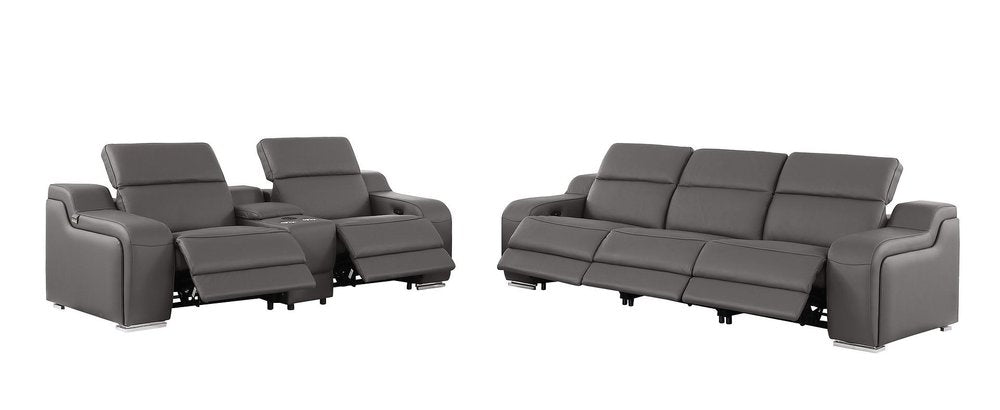 Two Piece Dark Gray Leather Five Person Seating Set
