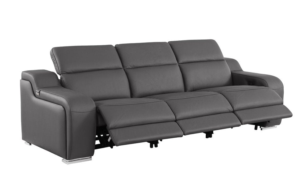 Two Piece Dark Gray Leather Five Person Seating Set