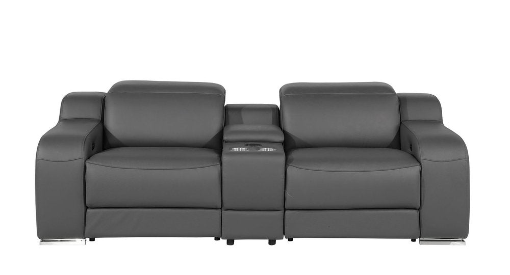 Two Piece Dark Gray Leather Five Person Seating Set