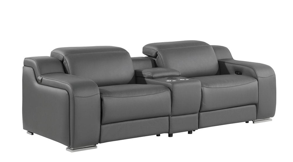 Two Piece Dark Gray Leather Five Person Seating Set