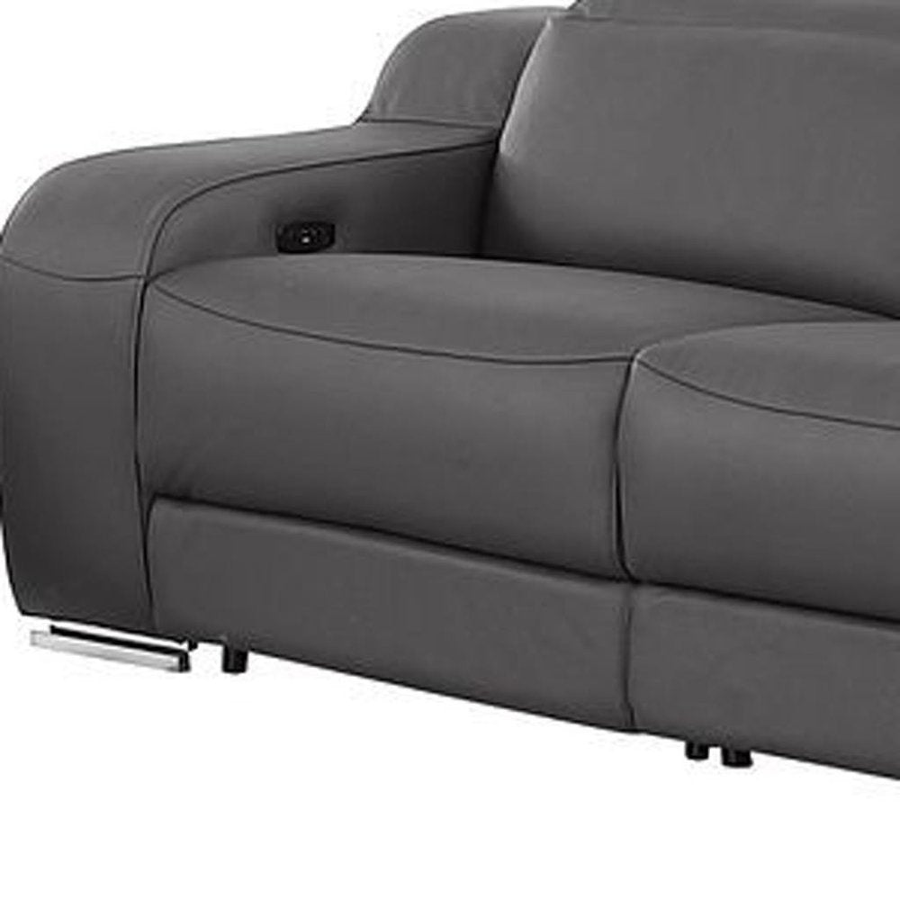 Two Piece Dark Gray Leather Five Person Seating Set