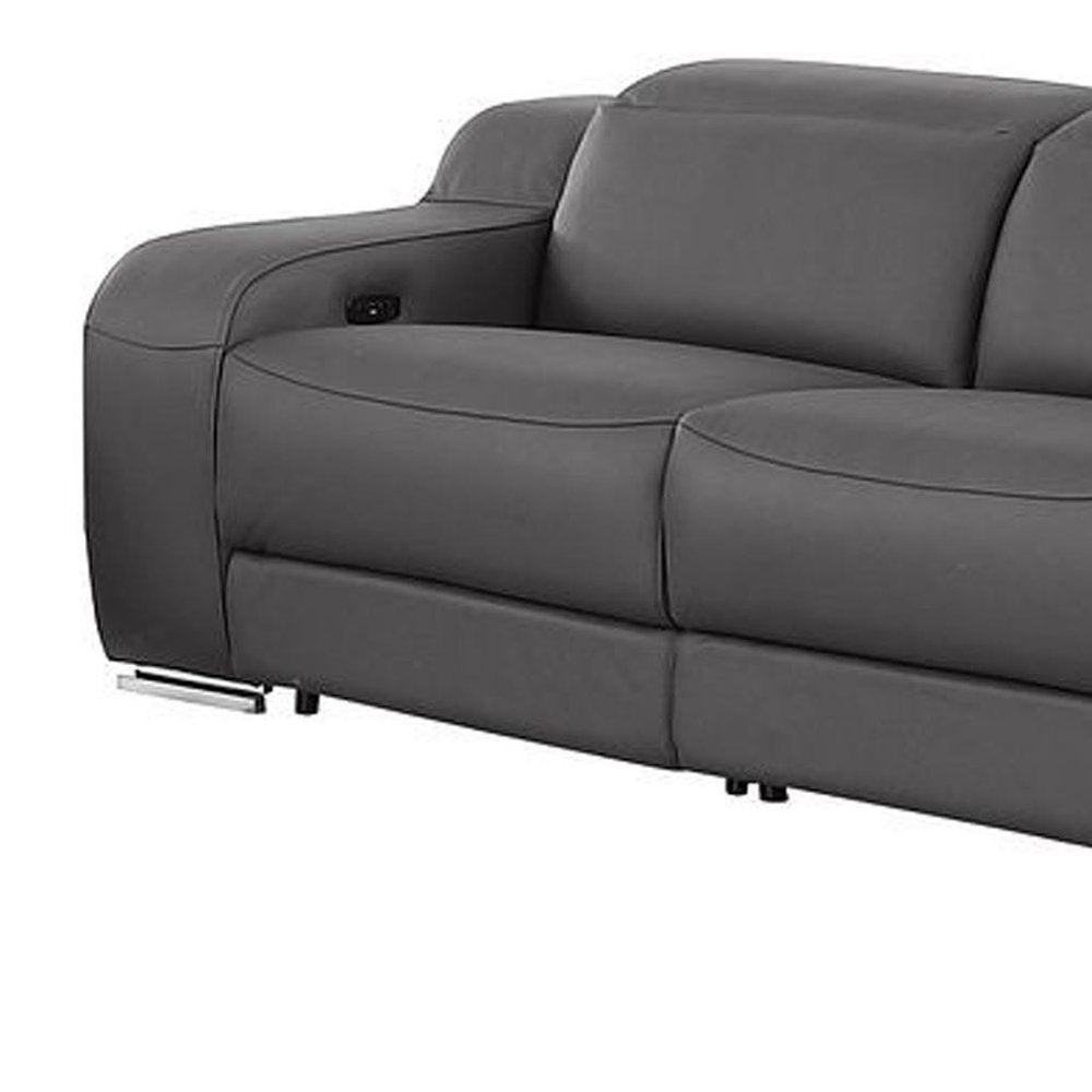 Two Piece Dark Gray Leather Five Person Seating Set