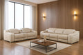 Two Piece Beige Leather Five Person Seating Set
