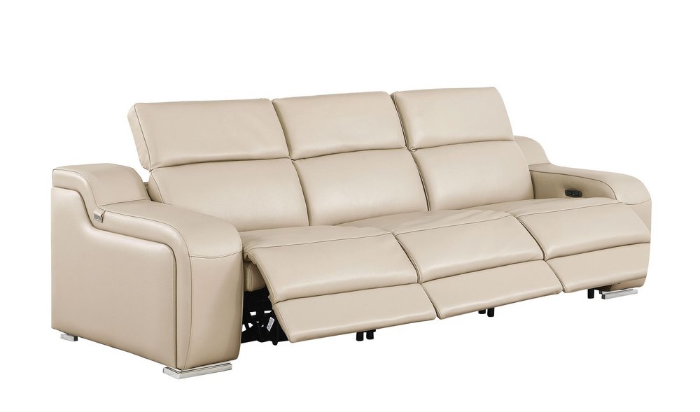 Two Piece Beige Leather Five Person Seating Set