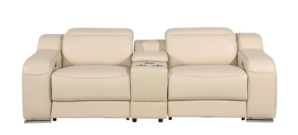 Two Piece Beige Leather Five Person Seating Set