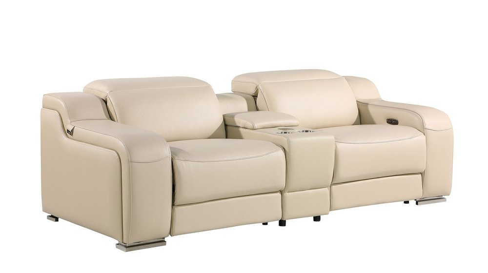 Two Piece Beige Leather Five Person Seating Set