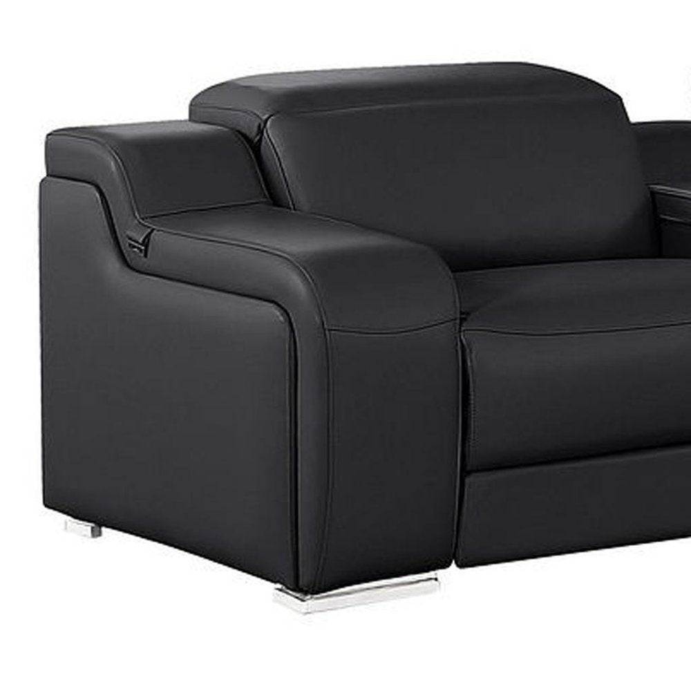 Two Piece Black Leather Five Person Seating Set