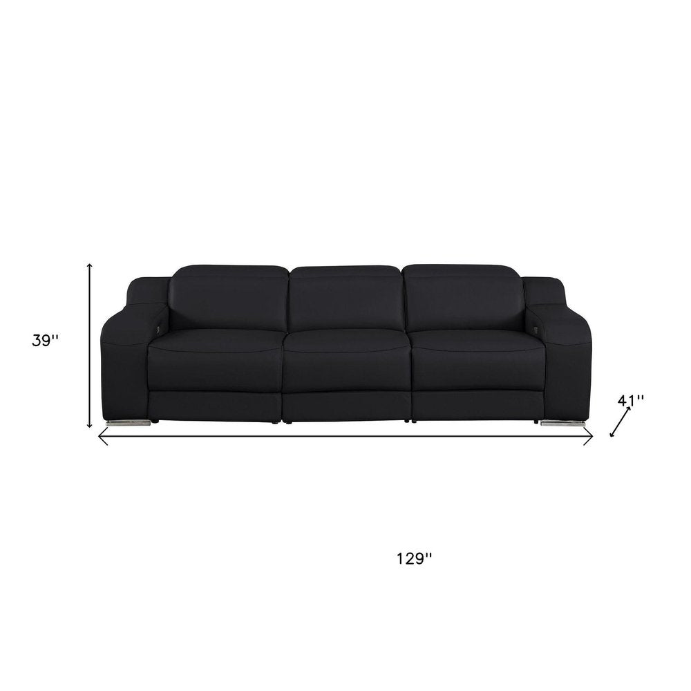 Two Piece Black Leather Five Person Seating Set