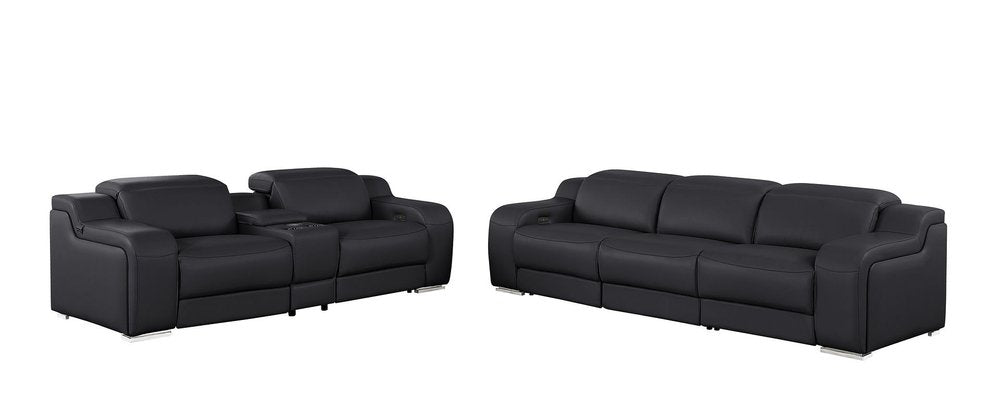 Two Piece Black Leather Five Person Seating Set