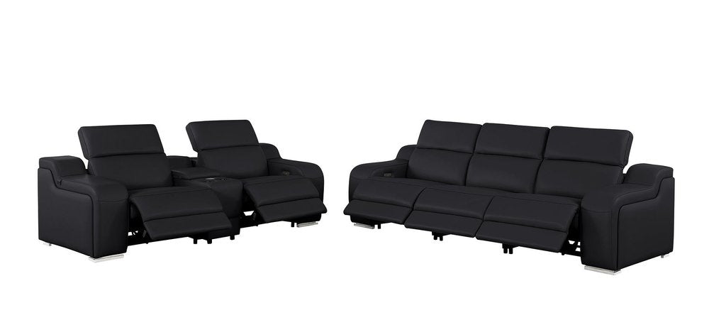 Two Piece Black Leather Five Person Seating Set