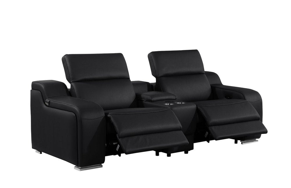 Two Piece Black Leather Five Person Seating Set