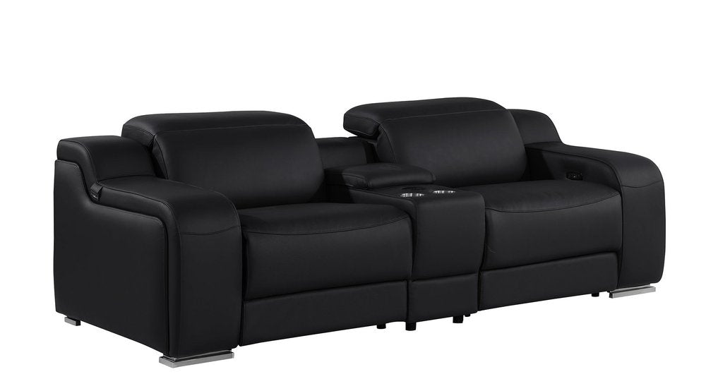 Two Piece Black Leather Five Person Seating Set