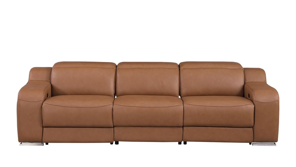 Two Piece Chestnut Leather Five Person Seating Set
