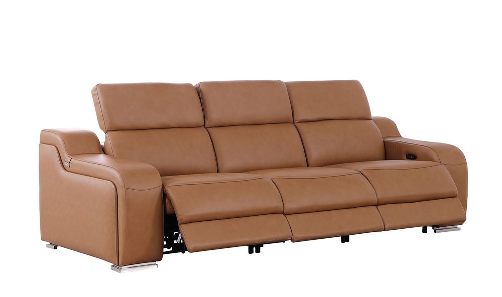 Two Piece Chestnut Leather Five Person Seating Set
