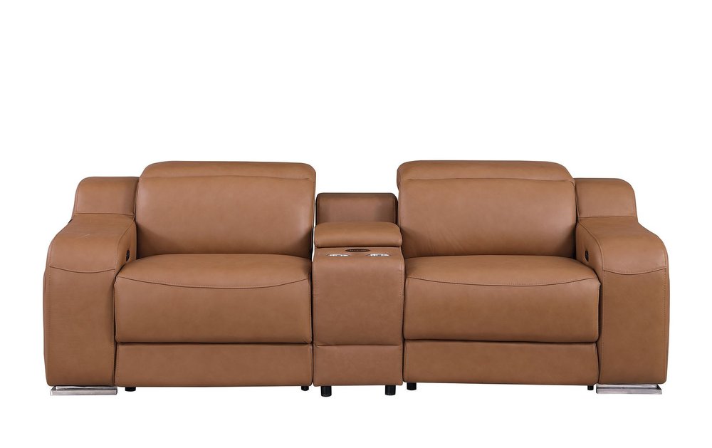 Two Piece Chestnut Leather Five Person Seating Set