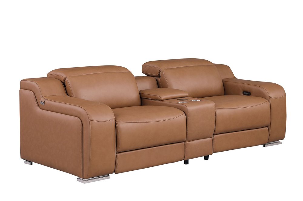 Two Piece Chestnut Leather Five Person Seating Set