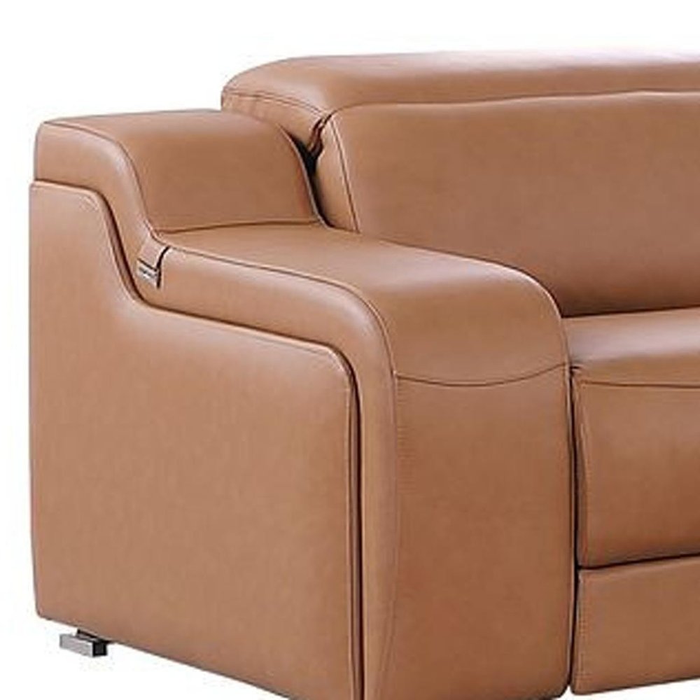 Two Piece Chestnut Leather Five Person Seating Set
