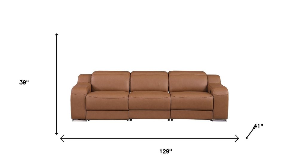 Two Piece Chestnut Leather Five Person Seating Set