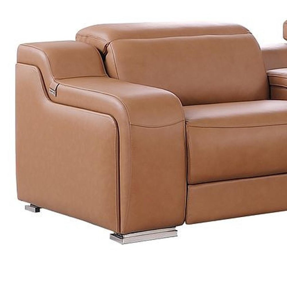 Two Piece Chestnut Leather Five Person Seating Set