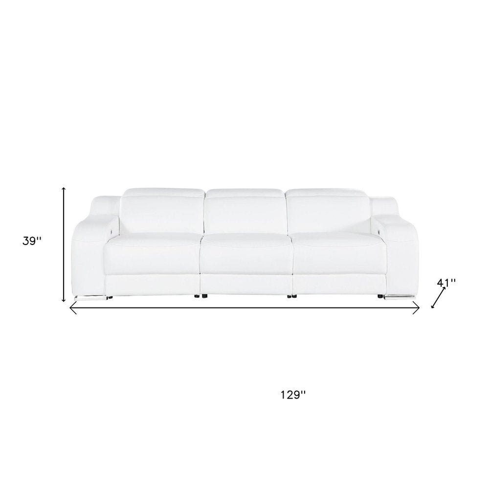 Three Piece White Leather Six Person Seating Set