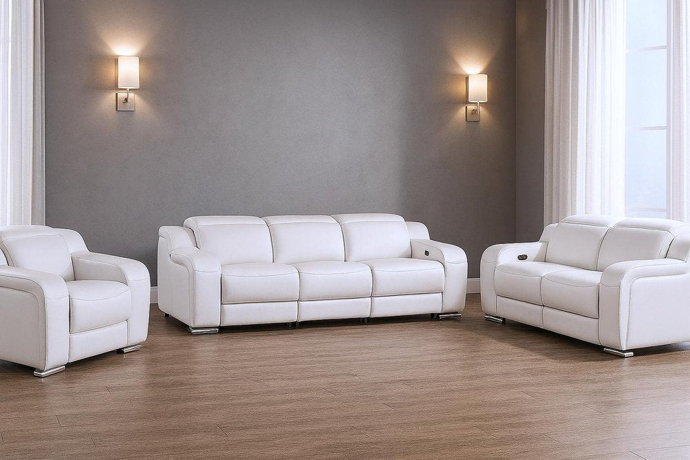 Three Piece White Leather Six Person Seating Set